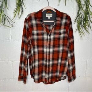 Field & Stream Orange, White & Grey Flannel Plaid Long Sleeve Shirt Size Large